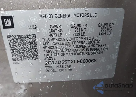 2020 Chevrolet Malibu Fwd Lt from USA, damaged, VIN 1G1ZD5STXLF060068